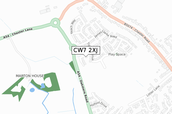 CW7 2XJ map - large scale - OS Open Zoomstack (Ordnance Survey)