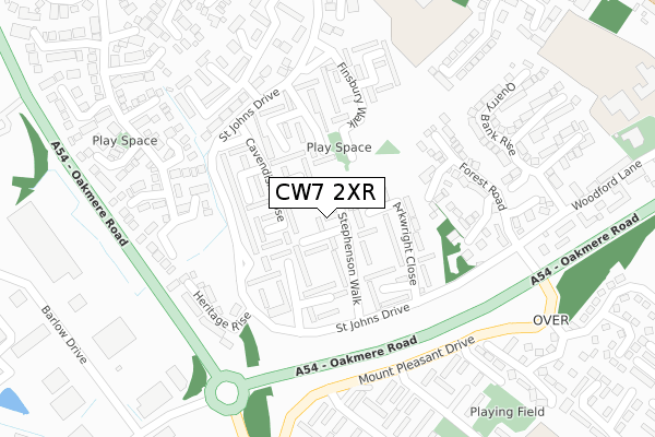 CW7 2XR map - large scale - OS Open Zoomstack (Ordnance Survey)