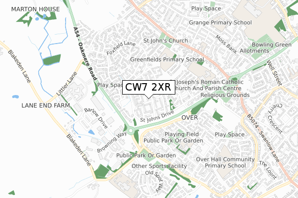 CW7 2XR map - small scale - OS Open Zoomstack (Ordnance Survey)