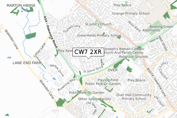 CW7 2XR map - small scale - OS Open Zoomstack (Ordnance Survey) CW7 2XR map - small scale - OS Open Zoomstack (Ordnance Survey)