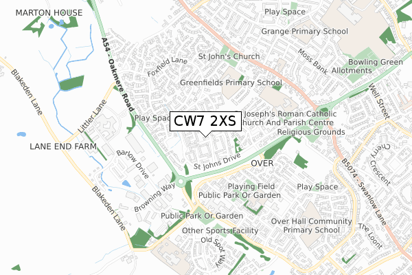 CW7 2XS map - small scale - OS Open Zoomstack (Ordnance Survey) CW7 2XS map - small scale - OS Open Zoomstack (Ordnance Survey)