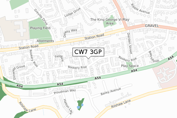 CW7 3GP map - large scale - OS Open Zoomstack (Ordnance Survey)