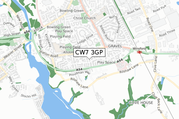 CW7 3GP map - small scale - OS Open Zoomstack (Ordnance Survey)