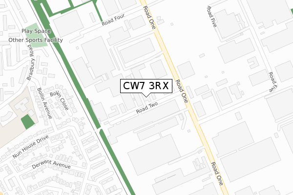 CW7 3RX map - large scale - OS Open Zoomstack (Ordnance Survey)