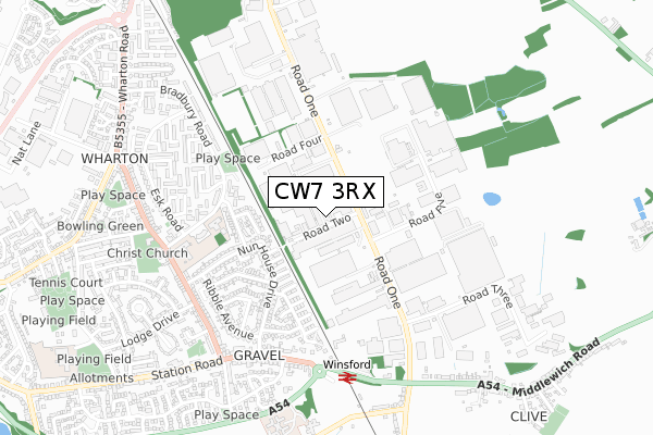 CW7 3RX map - small scale - OS Open Zoomstack (Ordnance Survey)