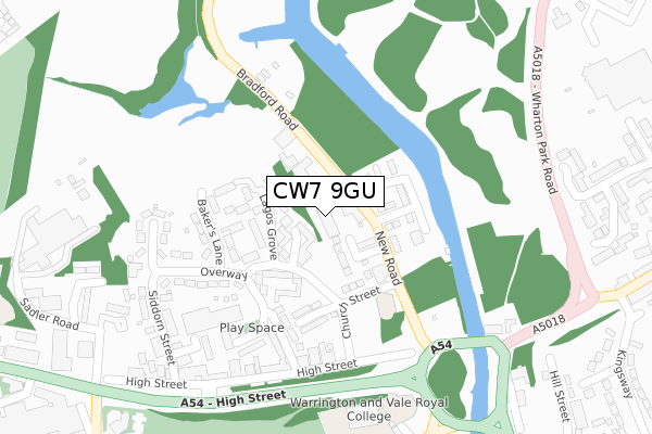 CW7 9GU map - large scale - OS Open Zoomstack (Ordnance Survey)