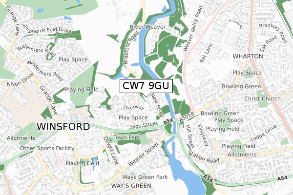 CW7 9GU map - small scale - OS Open Zoomstack (Ordnance Survey)
