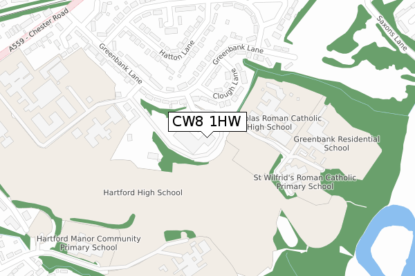 CW8 1HW map - large scale - OS Open Zoomstack (Ordnance Survey)