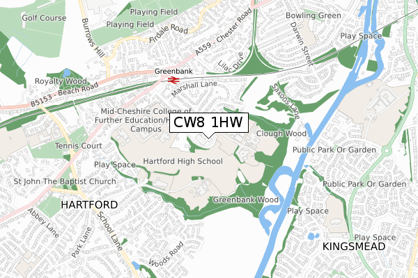 CW8 1HW map - small scale - OS Open Zoomstack (Ordnance Survey)