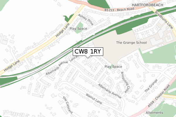 CW8 1RY map - large scale - OS Open Zoomstack (Ordnance Survey)