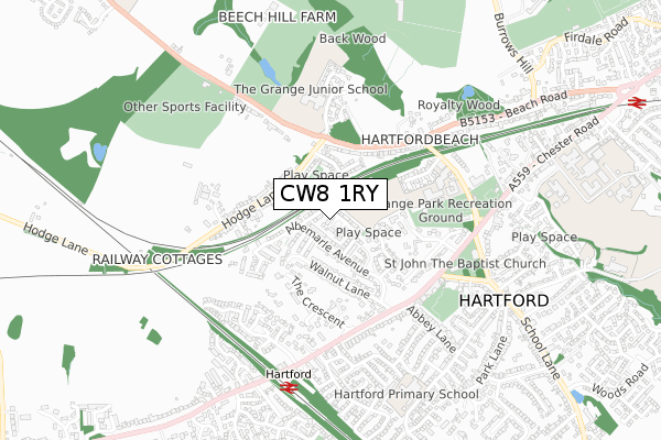 CW8 1RY map - small scale - OS Open Zoomstack (Ordnance Survey)
