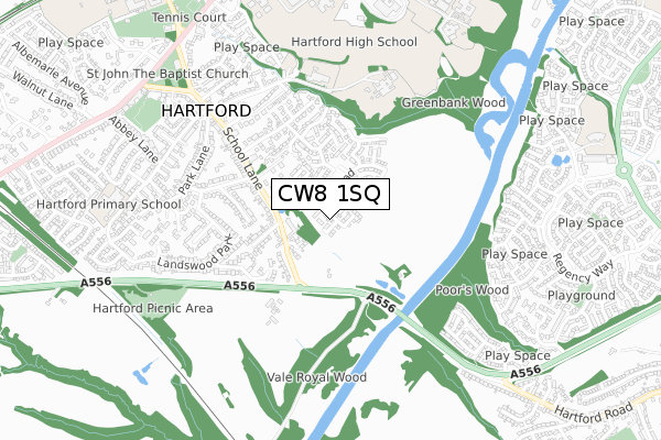 CW8 1SQ map - small scale - OS Open Zoomstack (Ordnance Survey)