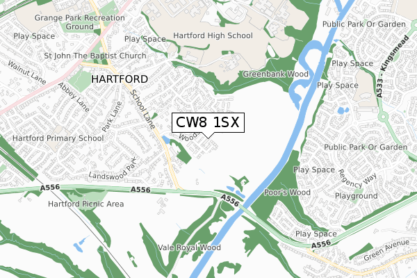 CW8 1SX map - small scale - OS Open Zoomstack (Ordnance Survey)
