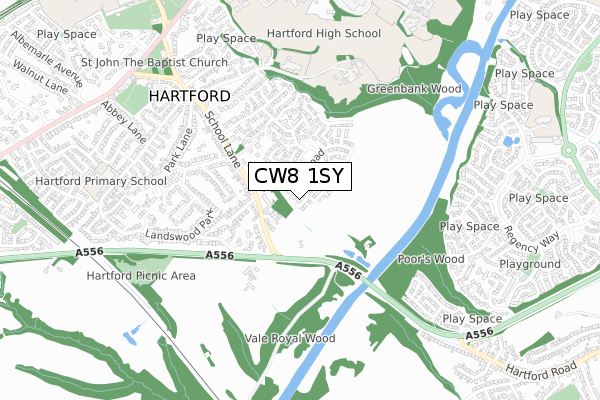 CW8 1SY map - small scale - OS Open Zoomstack (Ordnance Survey)