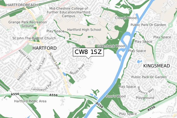 CW8 1SZ map - small scale - OS Open Zoomstack (Ordnance Survey)