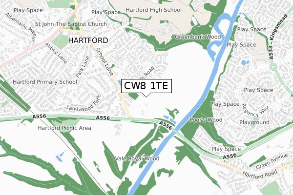 CW8 1TE map - small scale - OS Open Zoomstack (Ordnance Survey)