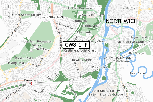 CW8 1TP map - small scale - OS Open Zoomstack (Ordnance Survey)