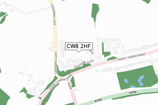 CW8 2HF map - large scale - OS Open Zoomstack (Ordnance Survey)