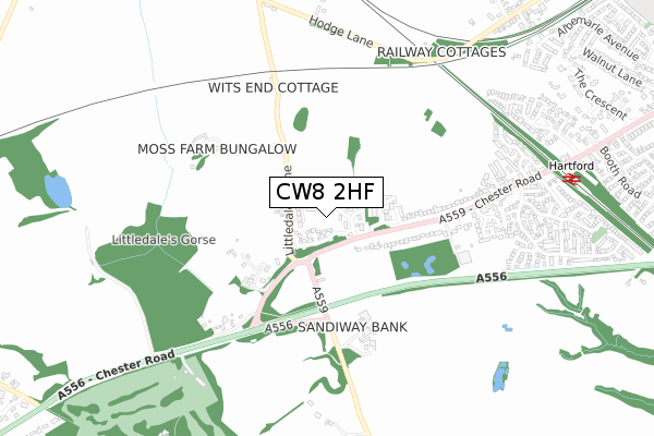 CW8 2HF map - small scale - OS Open Zoomstack (Ordnance Survey)