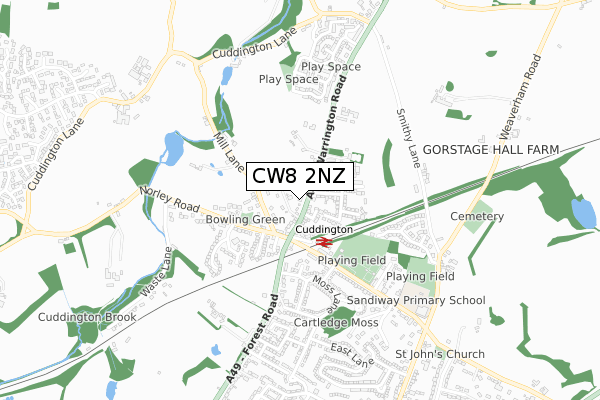 CW8 2NZ map - small scale - OS Open Zoomstack (Ordnance Survey)