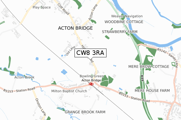 CW8 3RA map - small scale - OS Open Zoomstack (Ordnance Survey)