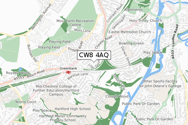 CW8 4AQ map - small scale - OS Open Zoomstack (Ordnance Survey)