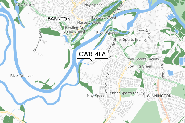 CW8 4FA map - small scale - OS Open Zoomstack (Ordnance Survey)