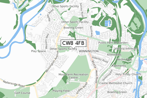 CW8 4FB map - small scale - OS Open Zoomstack (Ordnance Survey)