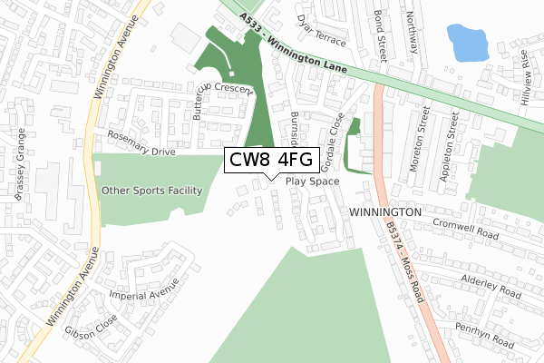 CW8 4FG map - large scale - OS Open Zoomstack (Ordnance Survey)