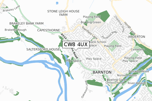CW8 4UX map - small scale - OS Open Zoomstack (Ordnance Survey)