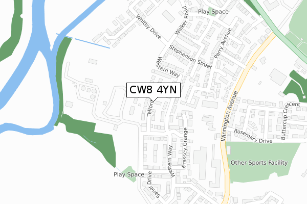 CW8 4YN map - large scale - OS Open Zoomstack (Ordnance Survey)