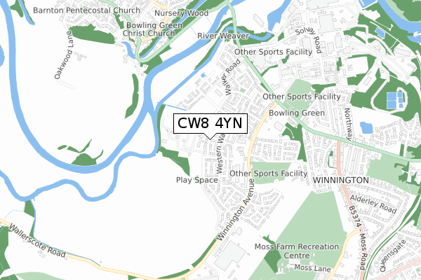 CW8 4YN map - small scale - OS Open Zoomstack (Ordnance Survey)