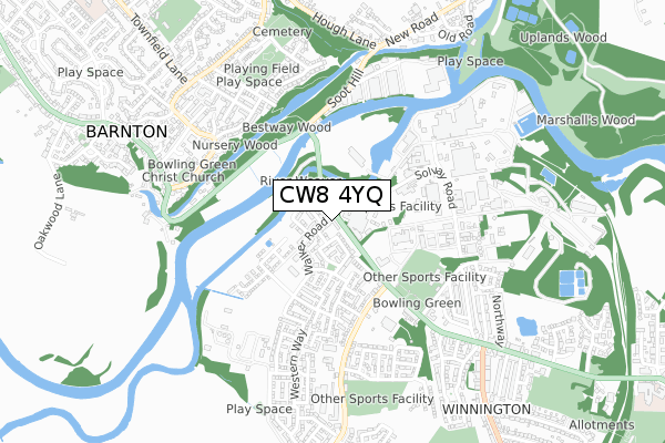CW8 4YQ map - small scale - OS Open Zoomstack (Ordnance Survey) CW8 4YQ map - small scale - OS Open Zoomstack (Ordnance Survey)