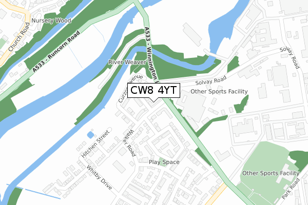 CW8 4YT map - large scale - OS Open Zoomstack (Ordnance Survey)
