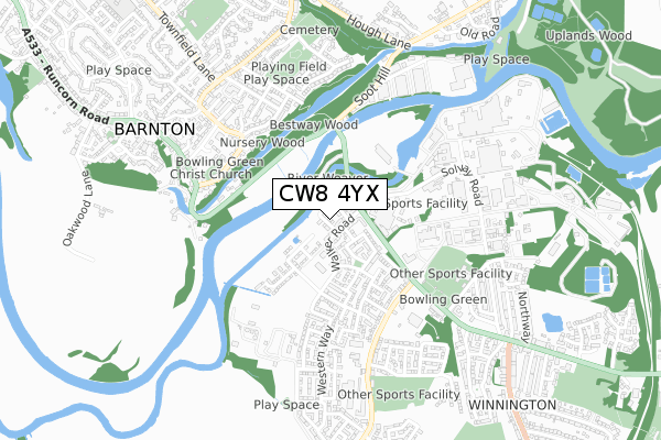 CW8 4YX map - small scale - OS Open Zoomstack (Ordnance Survey) CW8 4YX map - small scale - OS Open Zoomstack (Ordnance Survey)