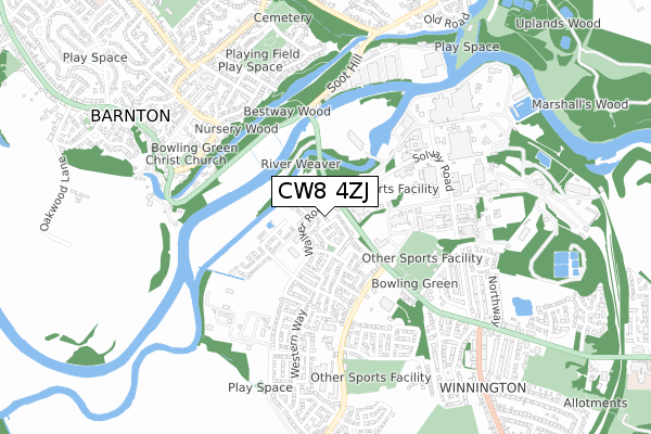 CW8 4ZJ map - small scale - OS Open Zoomstack (Ordnance Survey) CW8 4ZJ map - small scale - OS Open Zoomstack (Ordnance Survey)