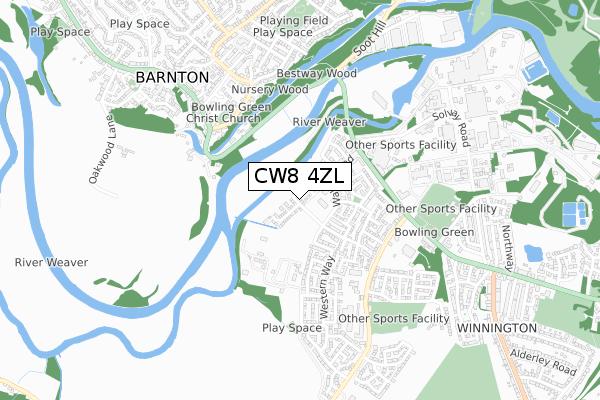 CW8 4ZL map - small scale - OS Open Zoomstack (Ordnance Survey)