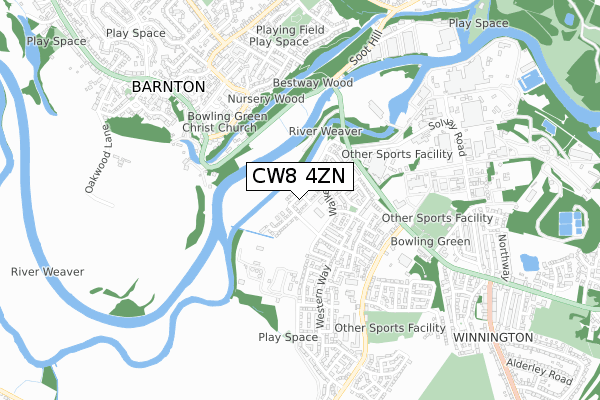 CW8 4ZN map - small scale - OS Open Zoomstack (Ordnance Survey) CW8 4ZN map - small scale - OS Open Zoomstack (Ordnance Survey)