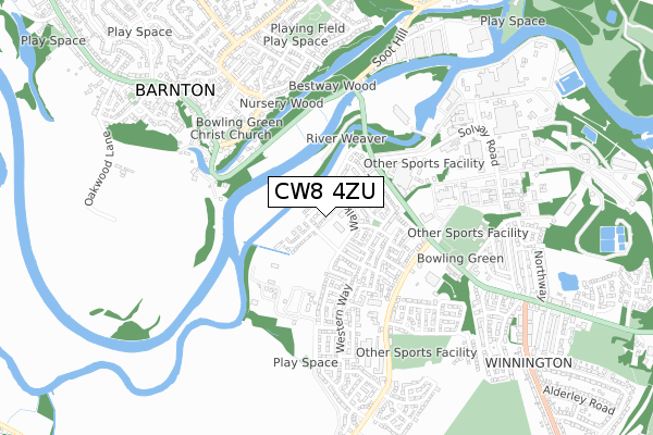 CW8 4ZU map - small scale - OS Open Zoomstack (Ordnance Survey)