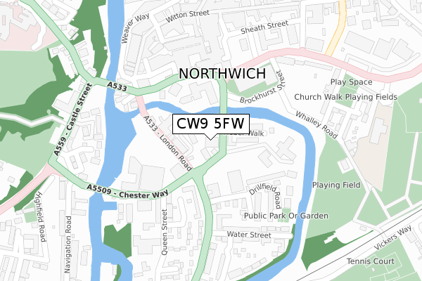 CW9 5FW map - large scale - OS Open Zoomstack (Ordnance Survey)