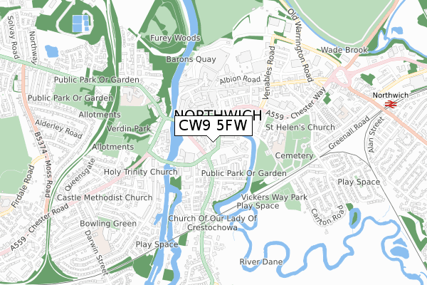 CW9 5FW map - small scale - OS Open Zoomstack (Ordnance Survey)