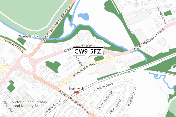 CW9 5FZ map - large scale - OS Open Zoomstack (Ordnance Survey)