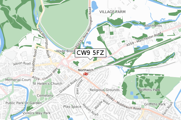 CW9 5FZ map - small scale - OS Open Zoomstack (Ordnance Survey)