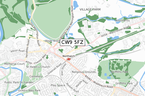 CW9 5FZ map - small scale - OS Open Zoomstack (Ordnance Survey) CW9 5FZ map - small scale - OS Open Zoomstack (Ordnance Survey)