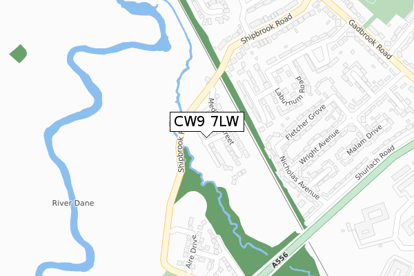 CW9 7LW map - large scale - OS Open Zoomstack (Ordnance Survey)