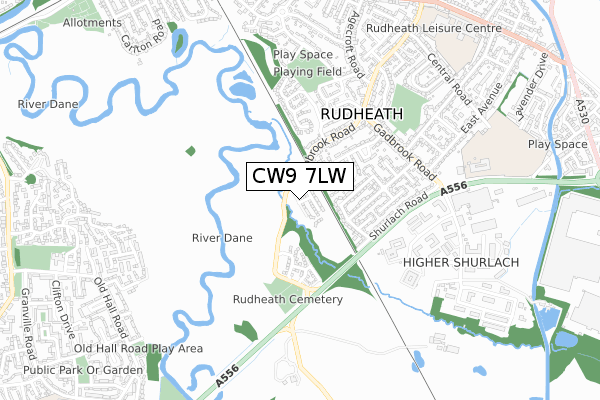CW9 7LW map - small scale - OS Open Zoomstack (Ordnance Survey)