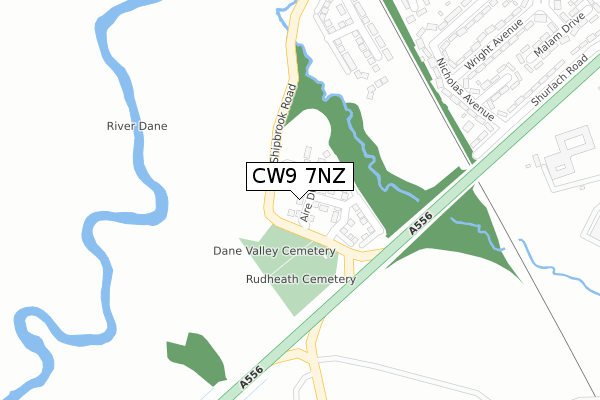 CW9 7NZ map - large scale - OS Open Zoomstack (Ordnance Survey)
