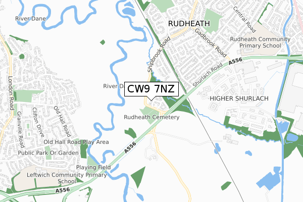 CW9 7NZ map - small scale - OS Open Zoomstack (Ordnance Survey)