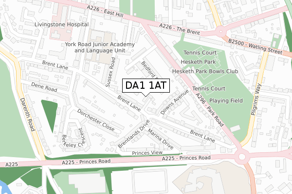 DA1 1AT map - large scale - OS Open Zoomstack (Ordnance Survey)