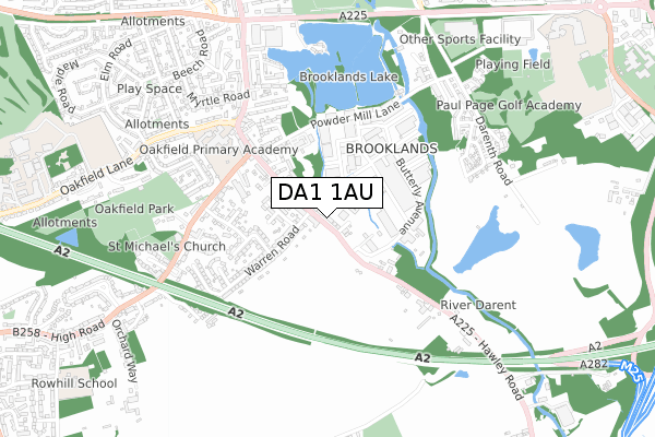 DA1 1AU map - small scale - OS Open Zoomstack (Ordnance Survey)